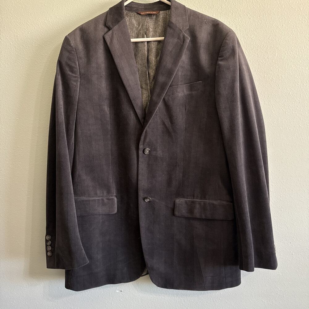 Perry Ellis Men Size 42R Gray‎ soft Suede Mid-Length Sleeve Jacket blazer soft